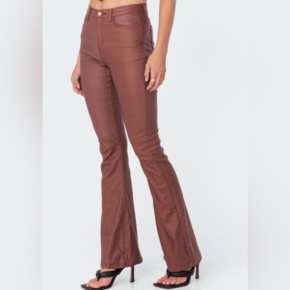 Edikted Faux Leather Chocolate Brown Pants - Picture 2 of 11